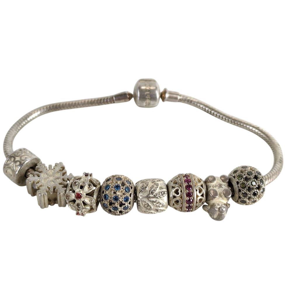 Soufeel 925 Sterling Silver Charm Bracelet w/ 8 Charms, Snowflake Elephant Leaf+